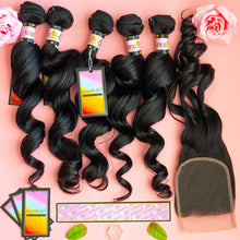 Load image into Gallery viewer, Peruvian Mink 5 Bundles + 4x4 Closure Deals (Light Brown Lace) - Loose Wave